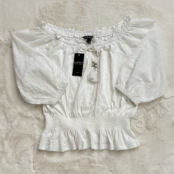 Ralph Lauren Women’s 💯 % cottonEyelet Off-The-Shoulder Pullover Top White, PM/M - Picture 9 of 9